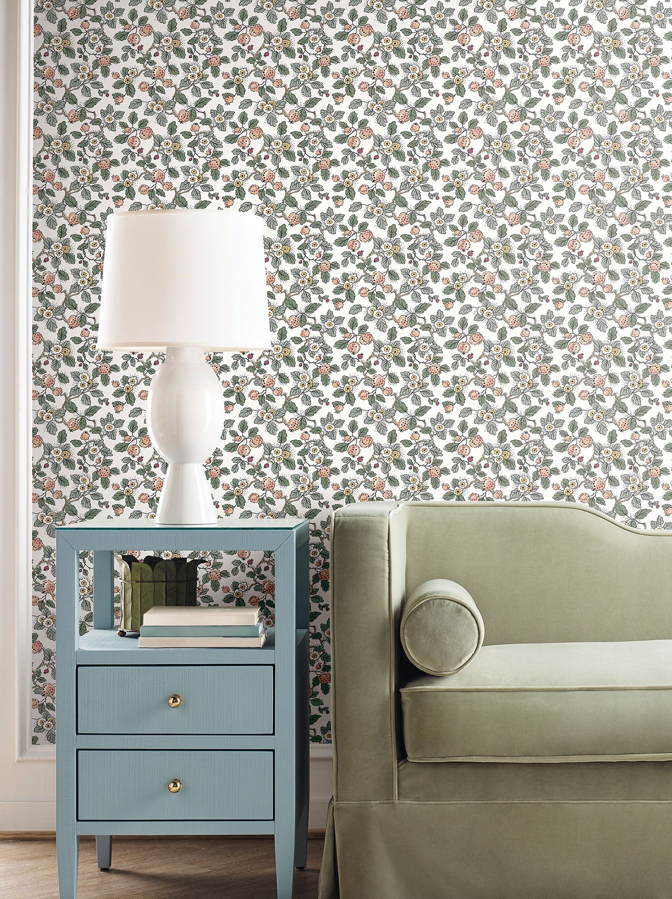 Framboise Berry Vines Blush Jardin Wallpaper by York Wallcoverings
