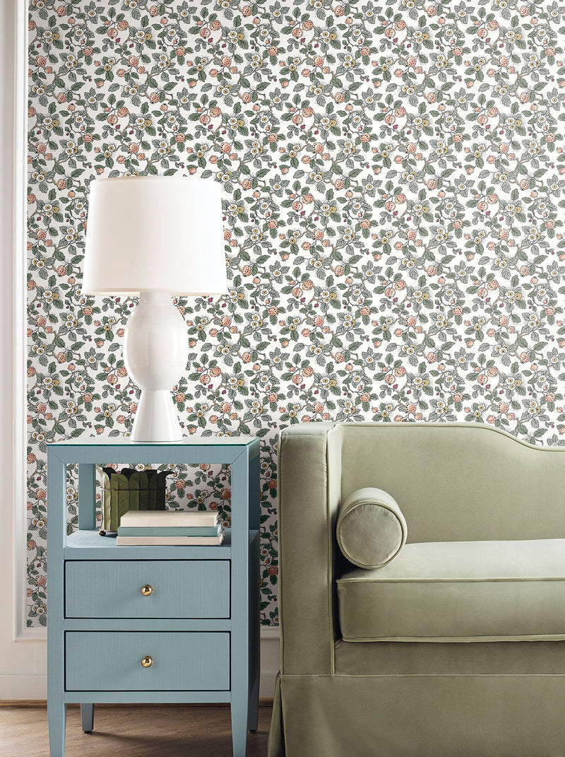 Framboise Berry Vines Blush Jardin Wallpaper by York Wallcoverings