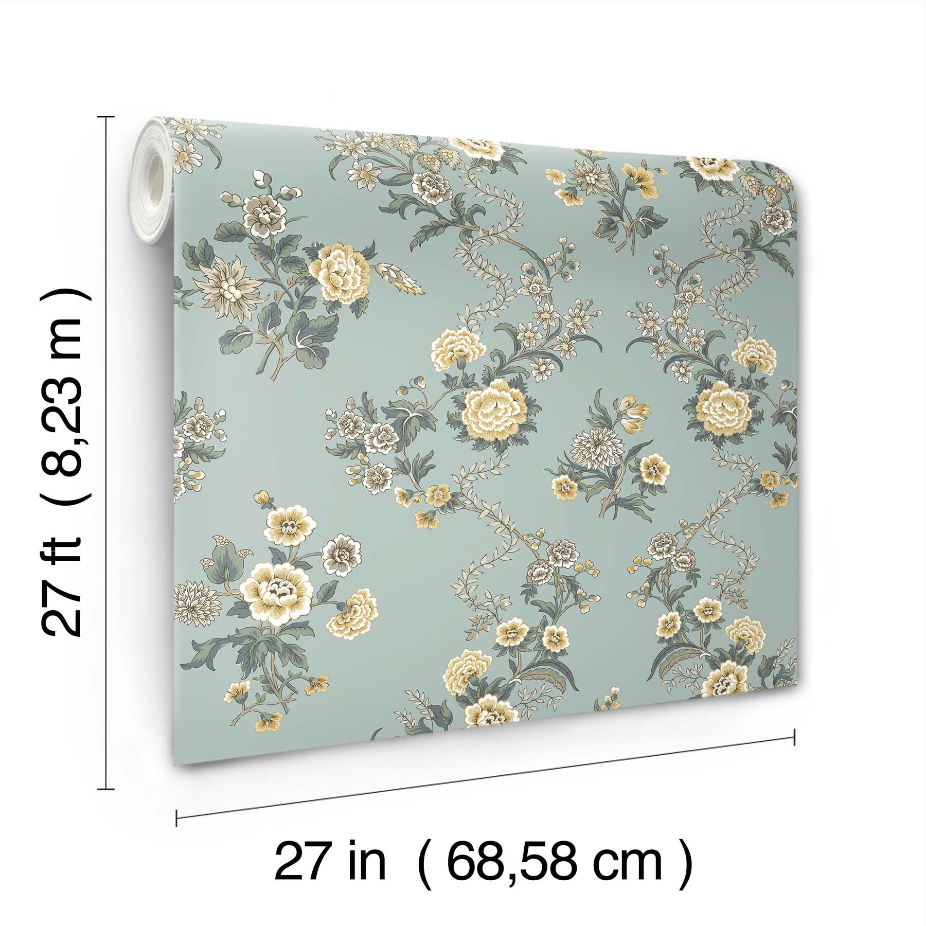 Genevieve Floral Trail Blue Jardin Wallpaper by York Wallcoverings