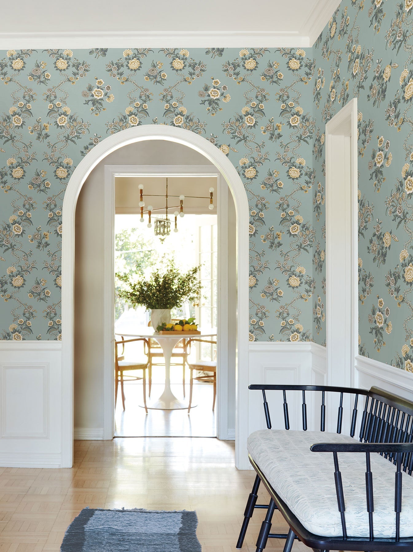 Genevieve Floral Trail Blue Jardin Wallpaper by York Wallcoverings