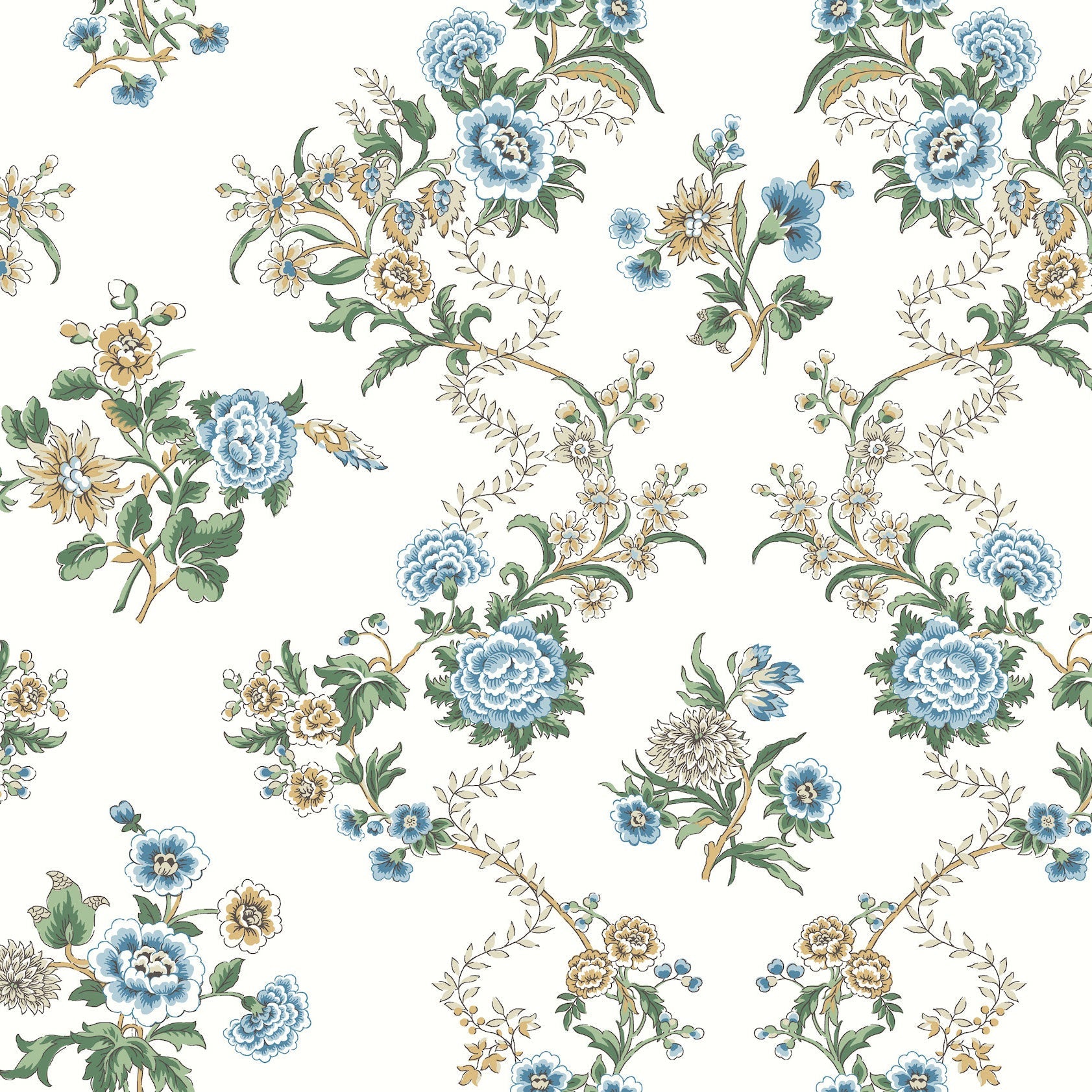 Genevieve Floral Trail Sapphire Jardin Wallpaper by York Wallcoverings