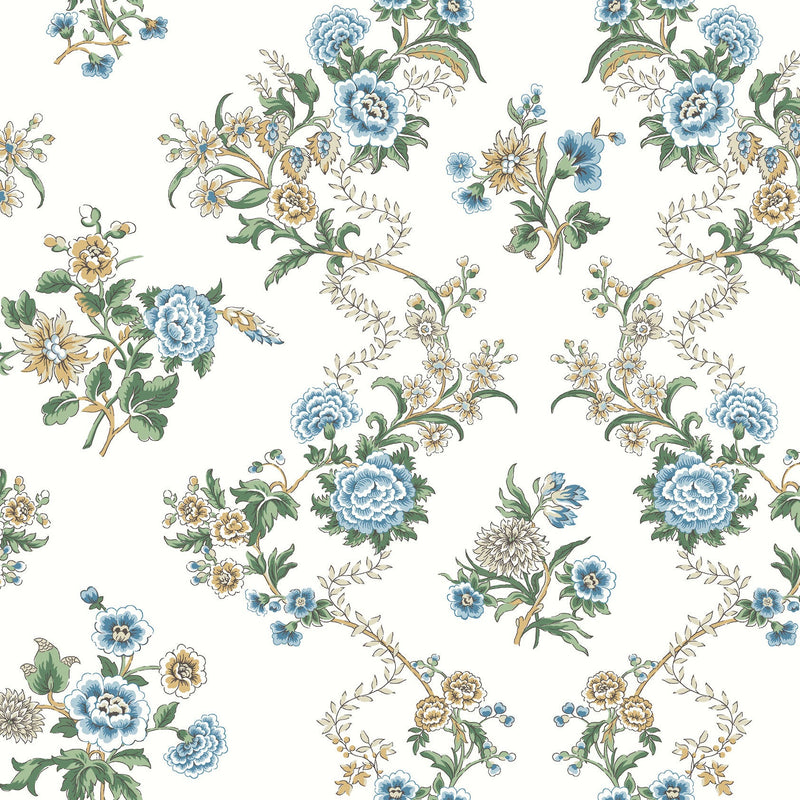 Genevieve Floral Trail Sapphire Jardin Wallpaper by York Wallcoverings