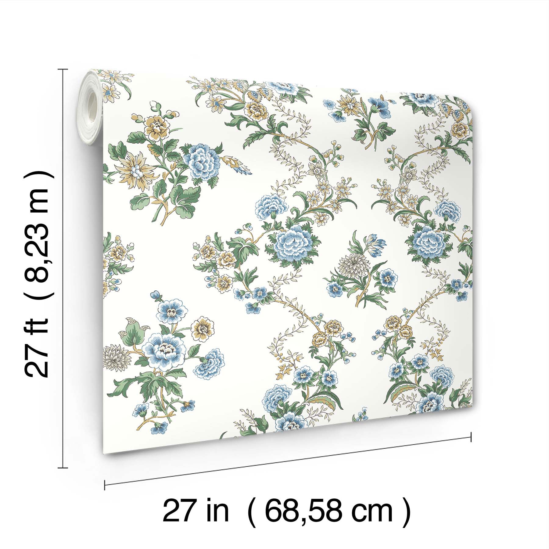 Genevieve Floral Trail Sapphire Jardin Wallpaper by York Wallcoverings