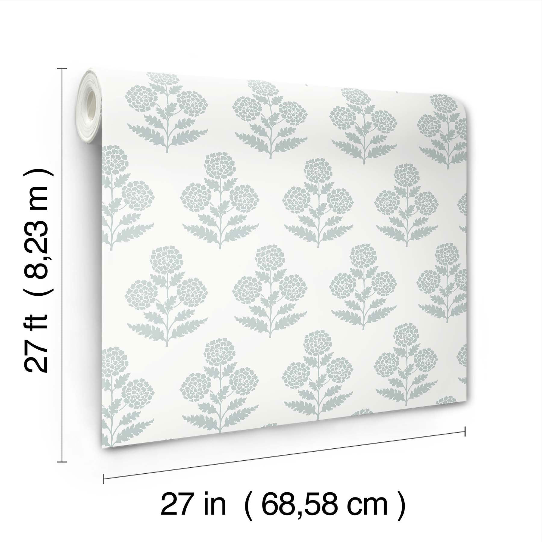 Souci Marigolds Light Blue Jardin Wallpaper by York Wallcoverings