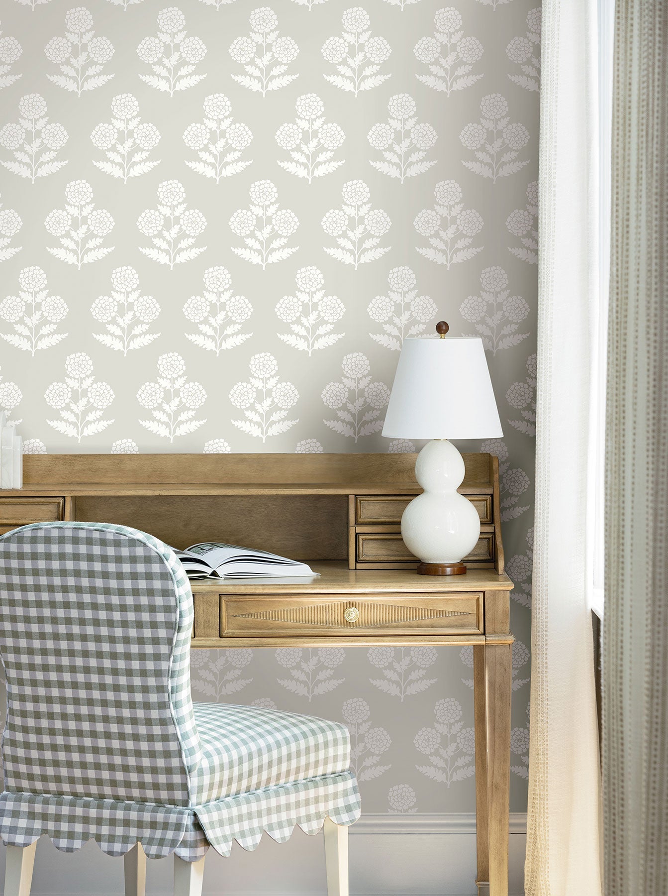 Souci Marigolds Beige Jardin Wallpaper by York Wallcoverings