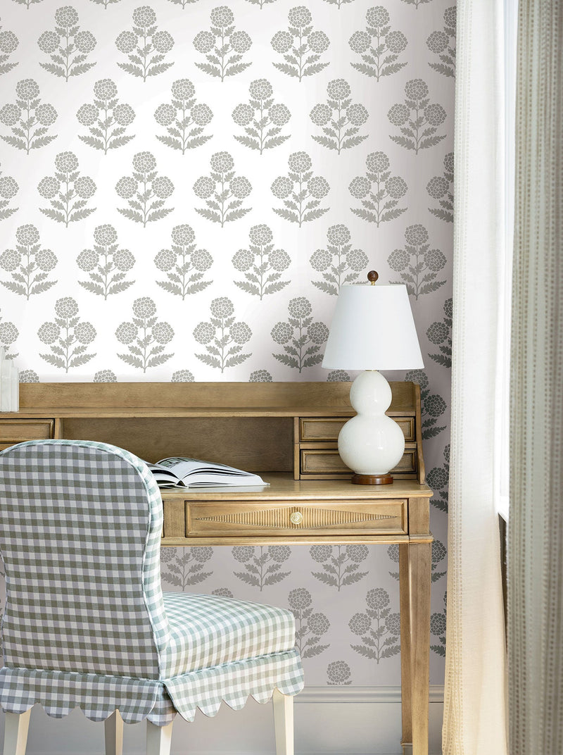 Souci Marigolds Grey Jardin Wallpaper by York Wallcoverings