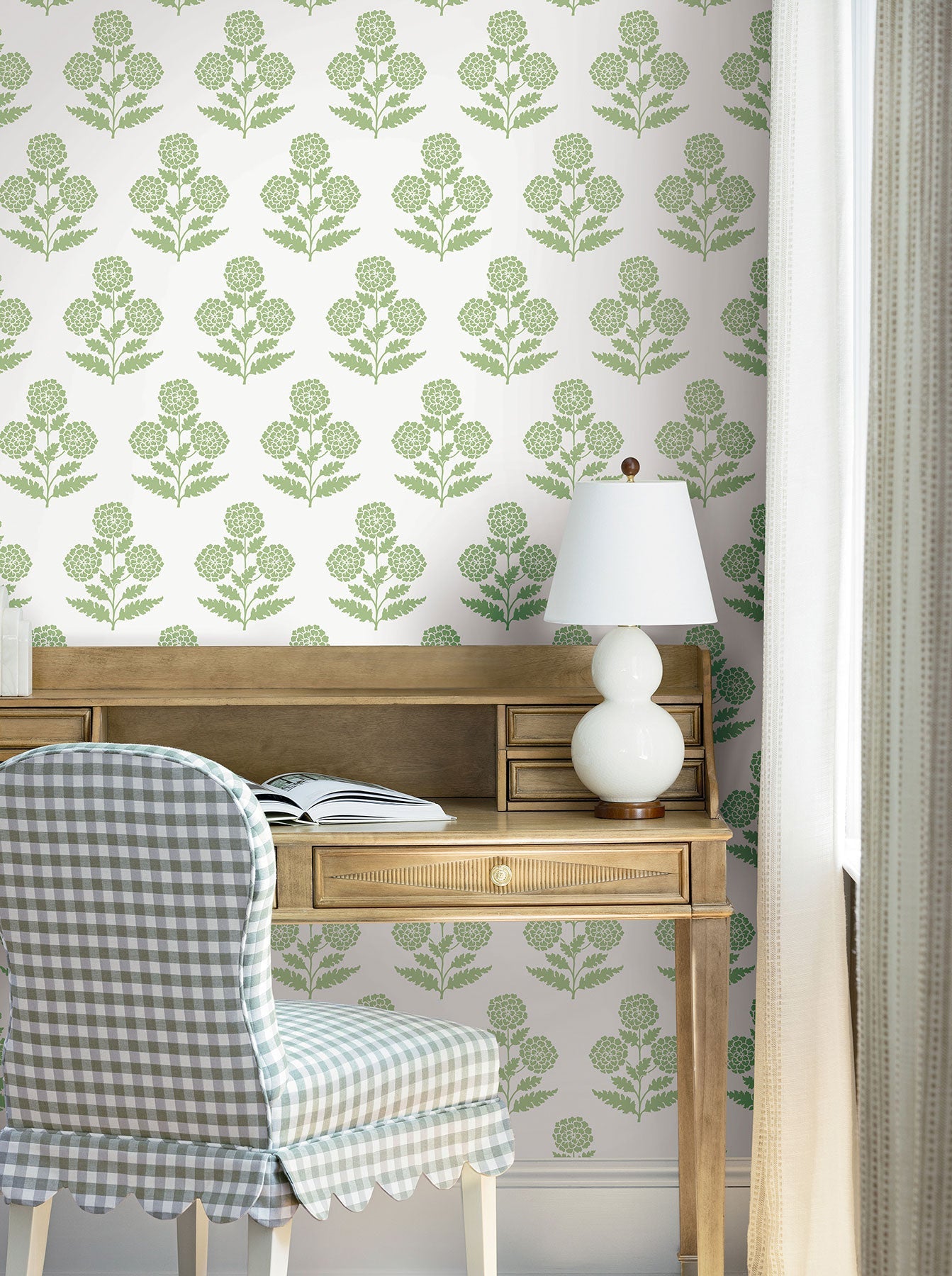 Souci Marigolds Green Jardin Wallpaper by York Wallcoverings