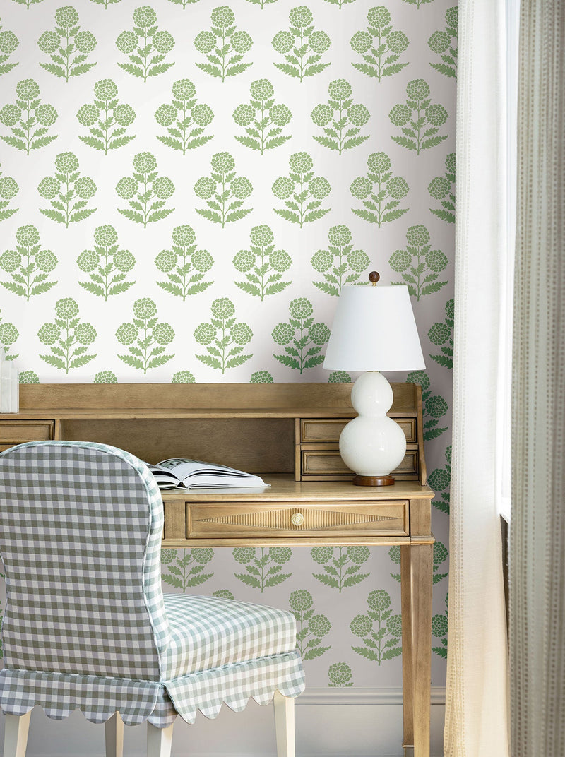 Souci Marigolds Green Jardin Wallpaper by York Wallcoverings