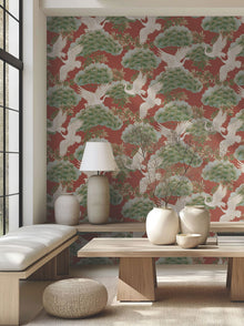 Sprig & Heron Red Tea Garden Wallpaper by York Wallcoverings