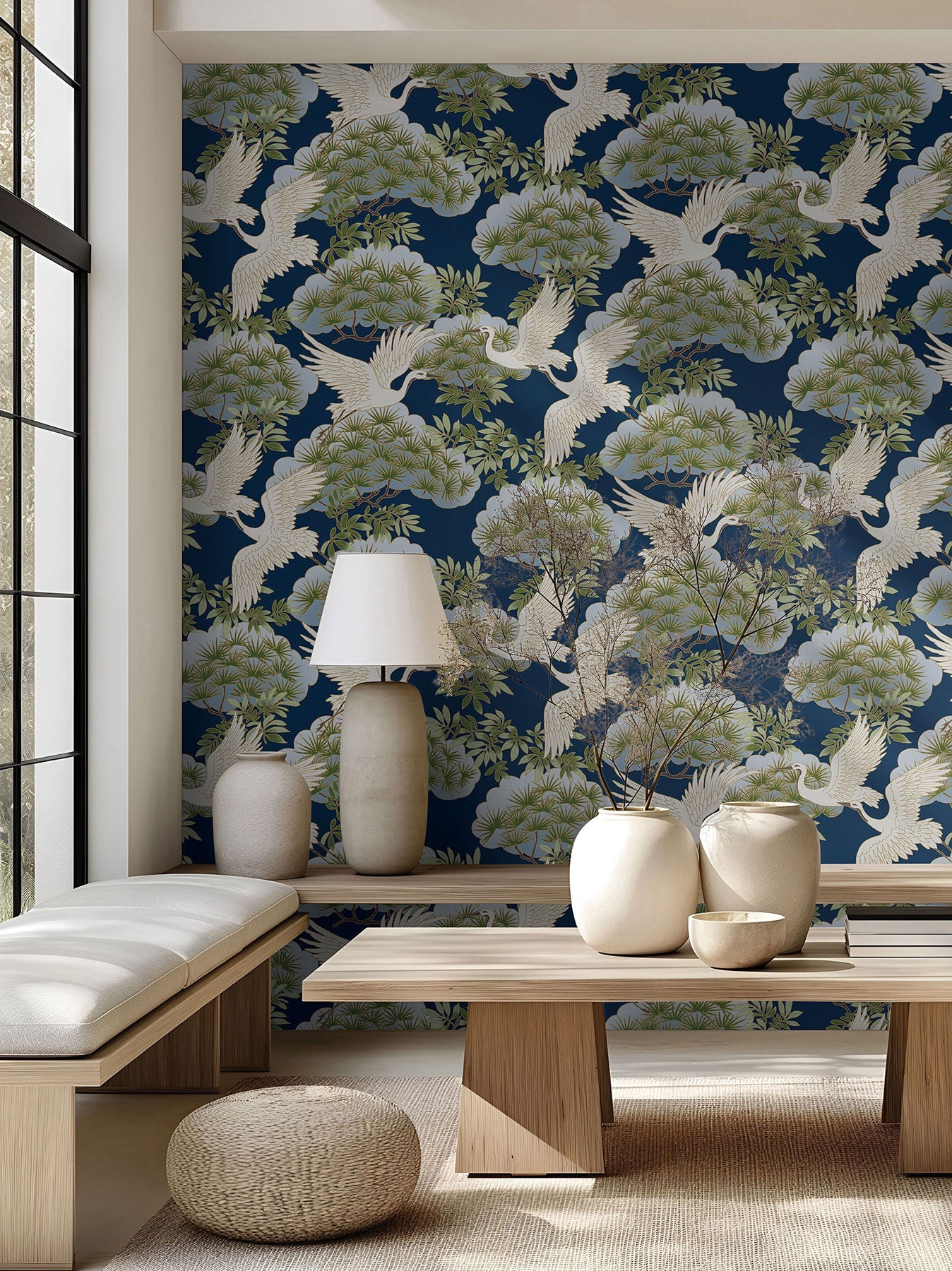 Sprig & Heron Navy Tea Garden Wallpaper by York Wallcoverings