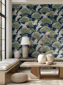 Sprig & Heron Navy Tea Garden Wallpaper by York Wallcoverings