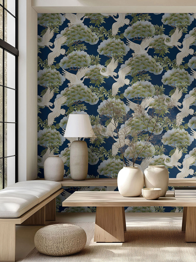 Sprig & Heron Navy Tea Garden Wallpaper by York Wallcoverings