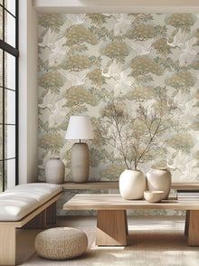 Sprig & Heron Beige Tea Garden Wallpaper by York Wallcoverings