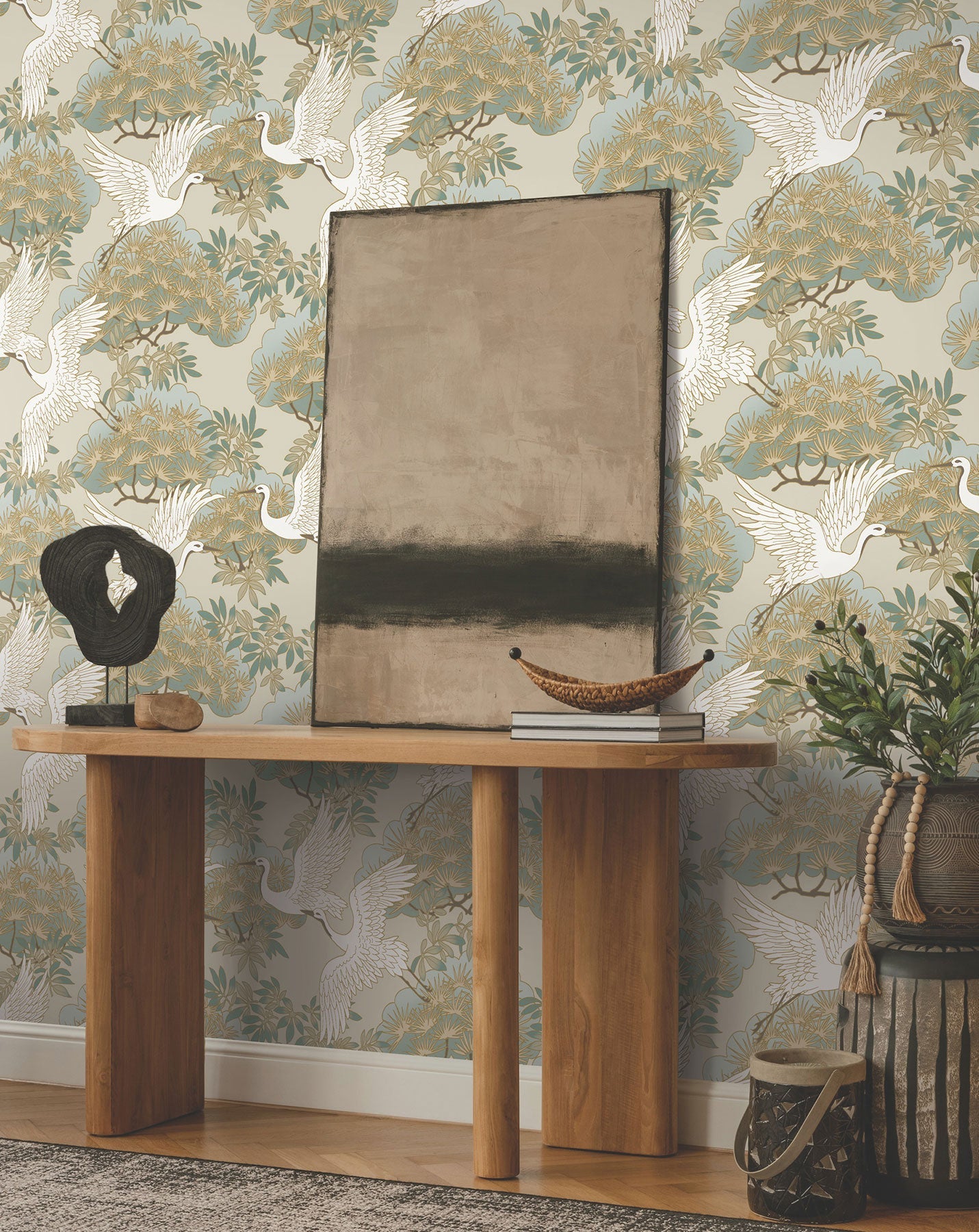 Sprig & Heron Beige Tea Garden Wallpaper by York Wallcoverings
