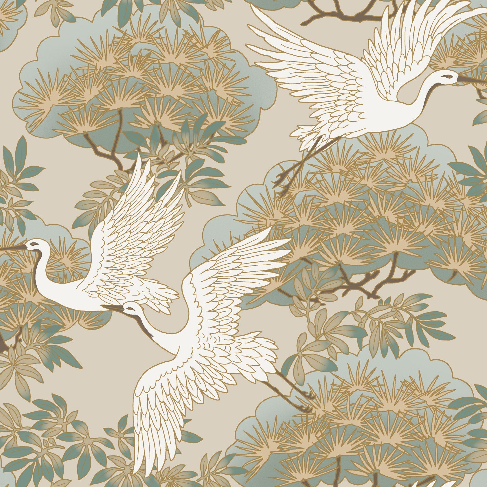 Sprig & Heron Beige Tea Garden Wallpaper by York Wallcoverings