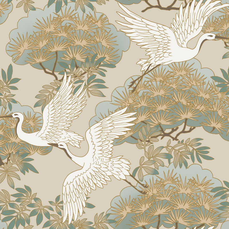 Sprig & Heron Beige Tea Garden Wallpaper by York Wallcoverings