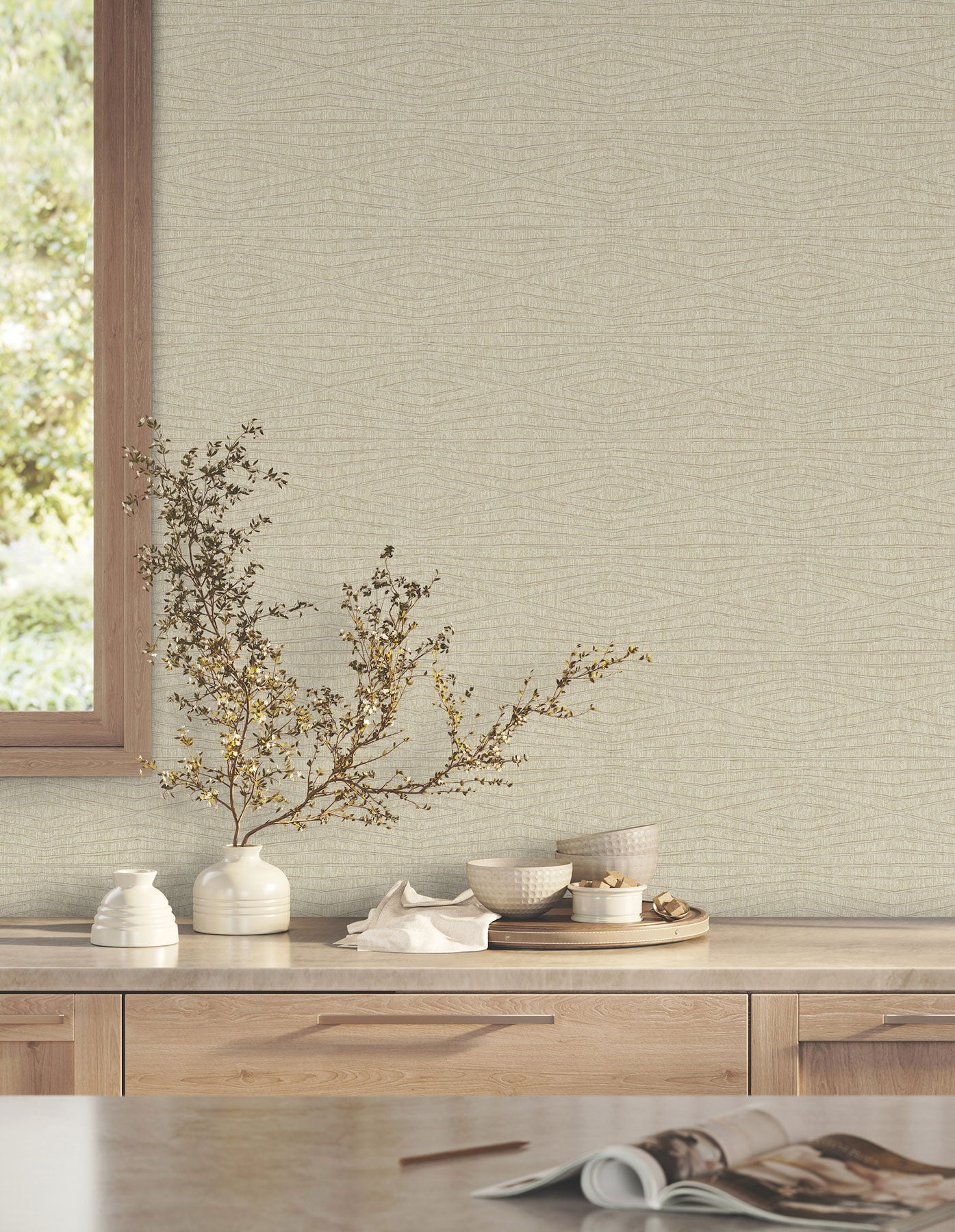Daystone Beige Tea Garden Wallpaper by York Wallcoverings