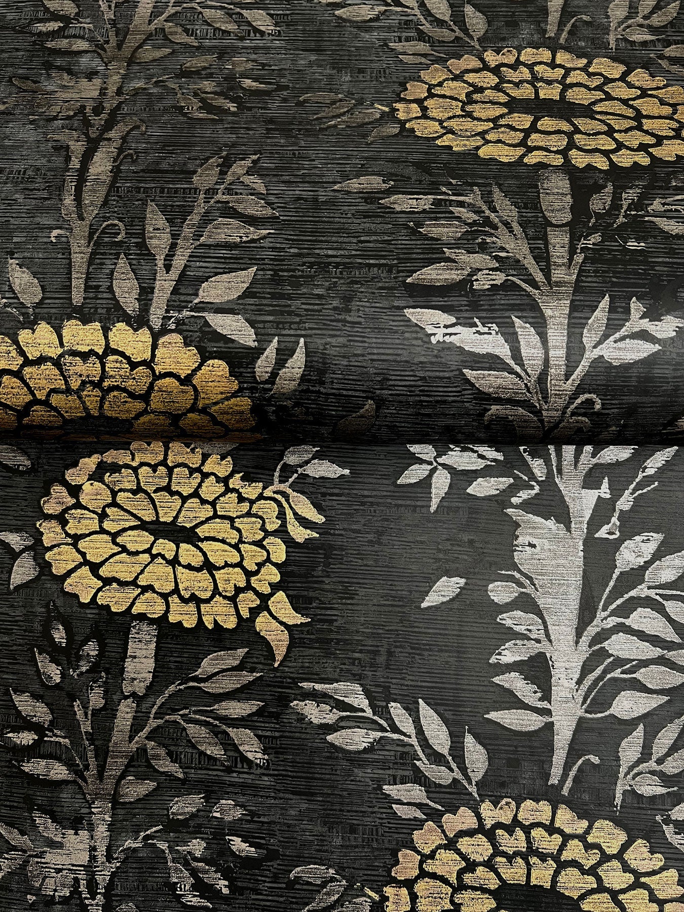 French Marigold Black & Gold Tea Garden Wallpaper by York Wallcoverings