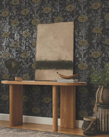 French Marigold Black & Gold Tea Garden Wallpaper by York Wallcoverings
