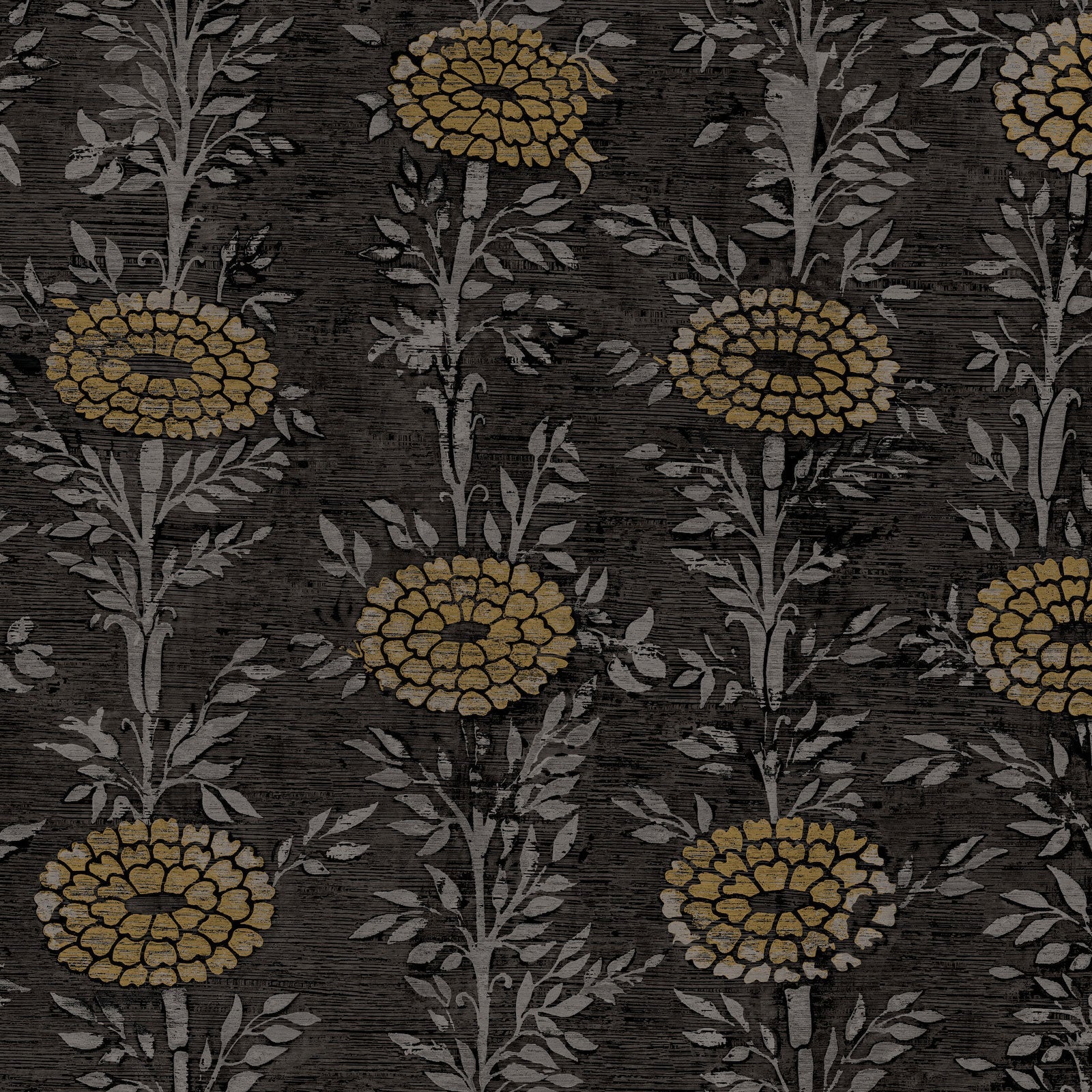 French Marigold Black & Gold Tea Garden Wallpaper by York Wallcoverings