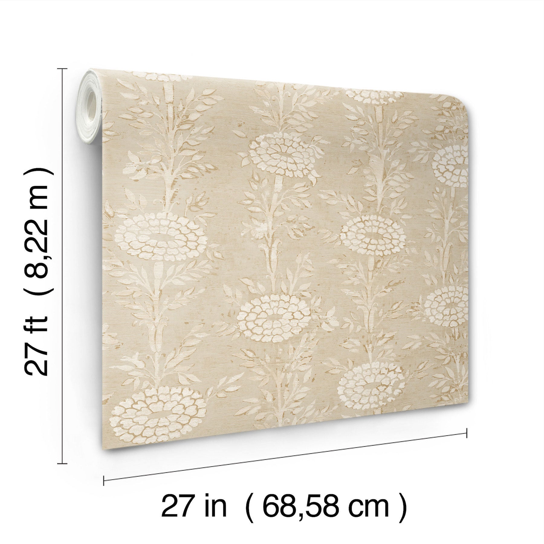 French Marigold Taupe & Gold Tea Garden Wallpaper by York Wallcoverings