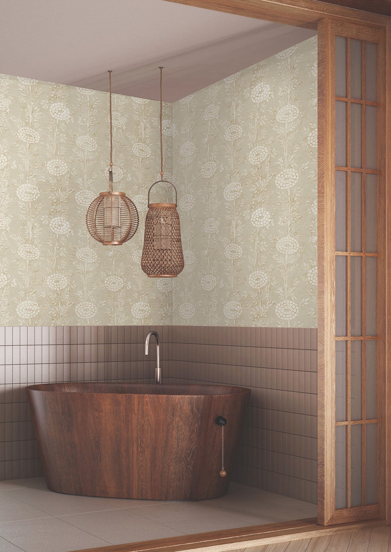 French Marigold Taupe & Gold Tea Garden Wallpaper by York Wallcoverings