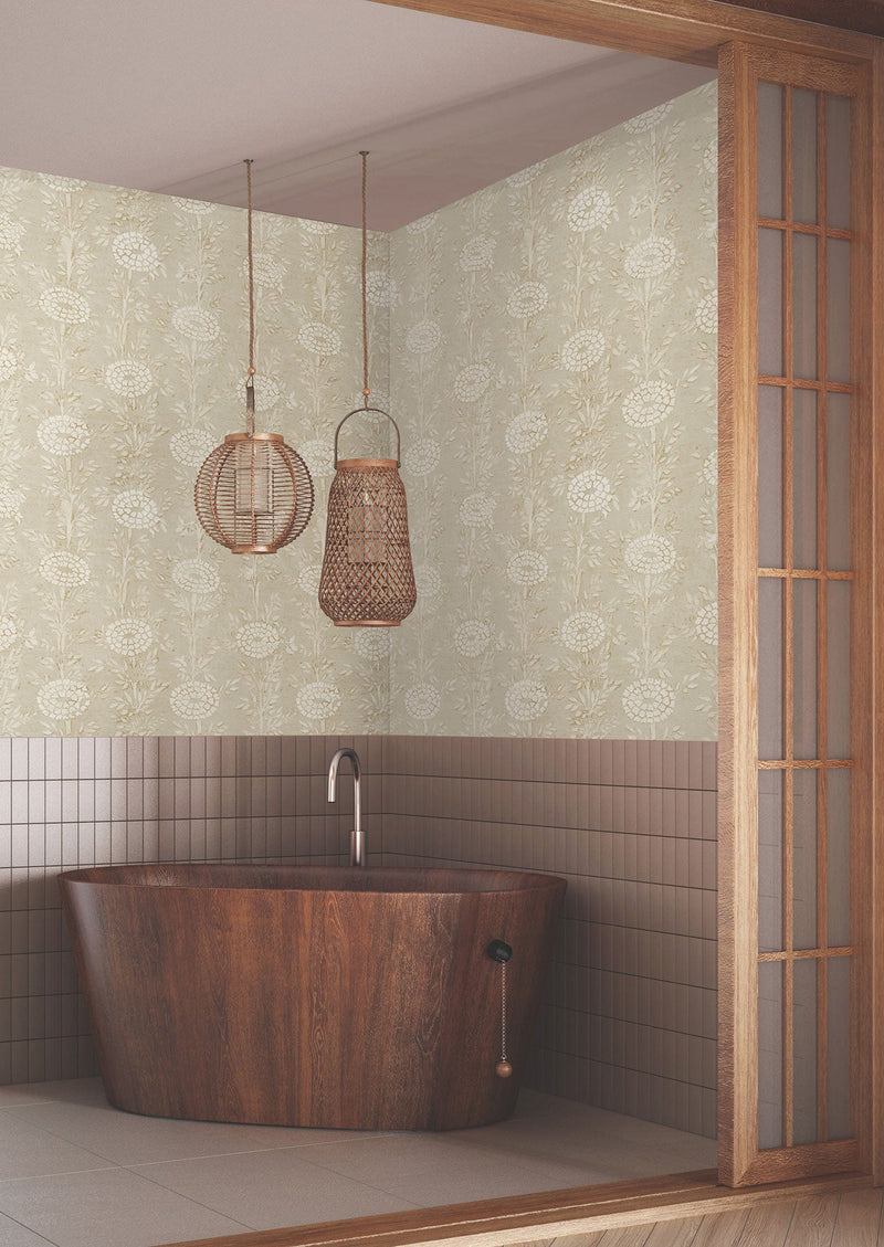 French Marigold Taupe & Gold Tea Garden Wallpaper by York Wallcoverings