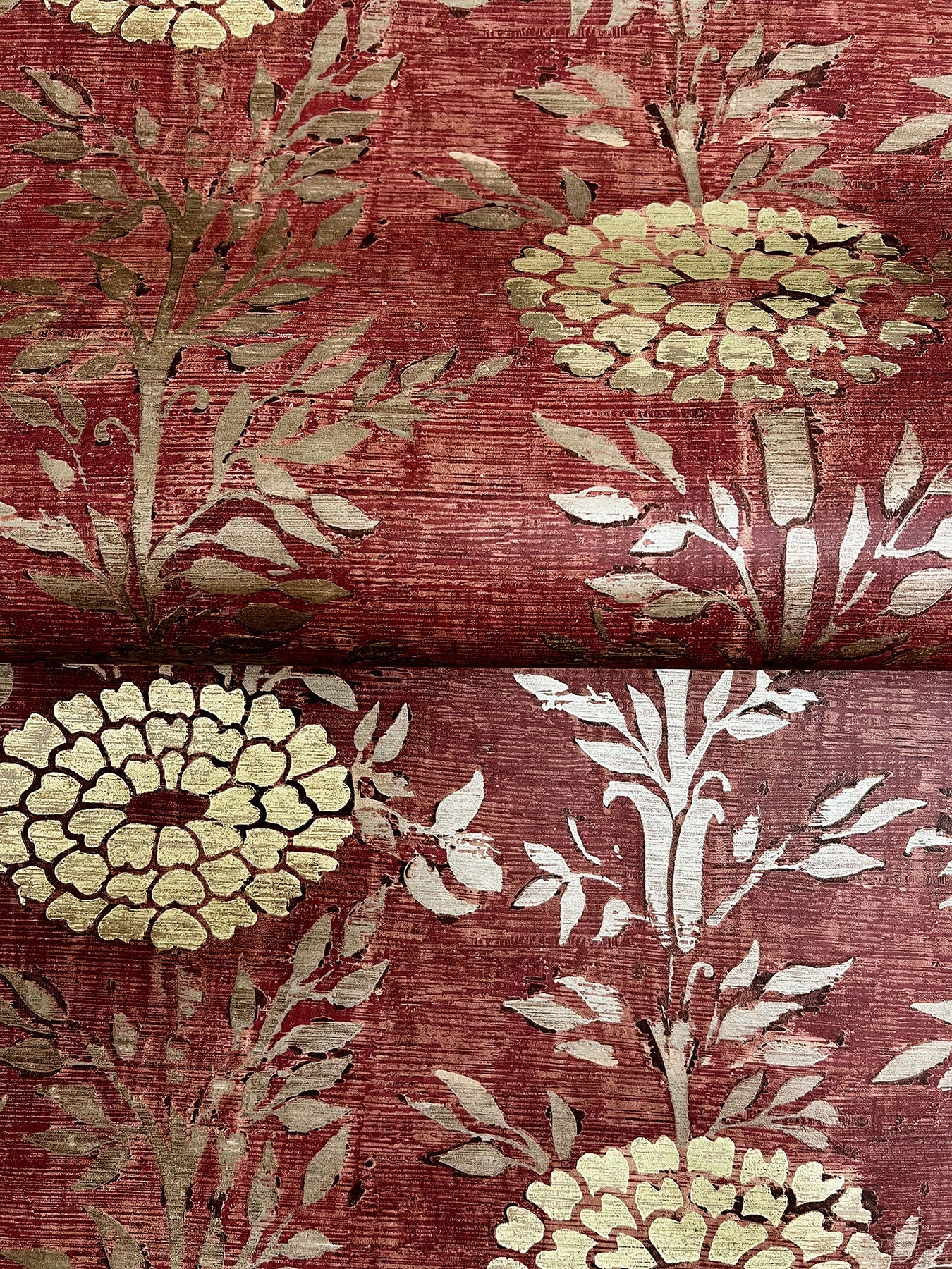 French Marigold Red & Gold Tea Garden Wallpaper by York Wallcoverings