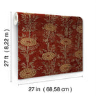 French Marigold Red & Gold Tea Garden Wallpaper by York Wallcoverings
