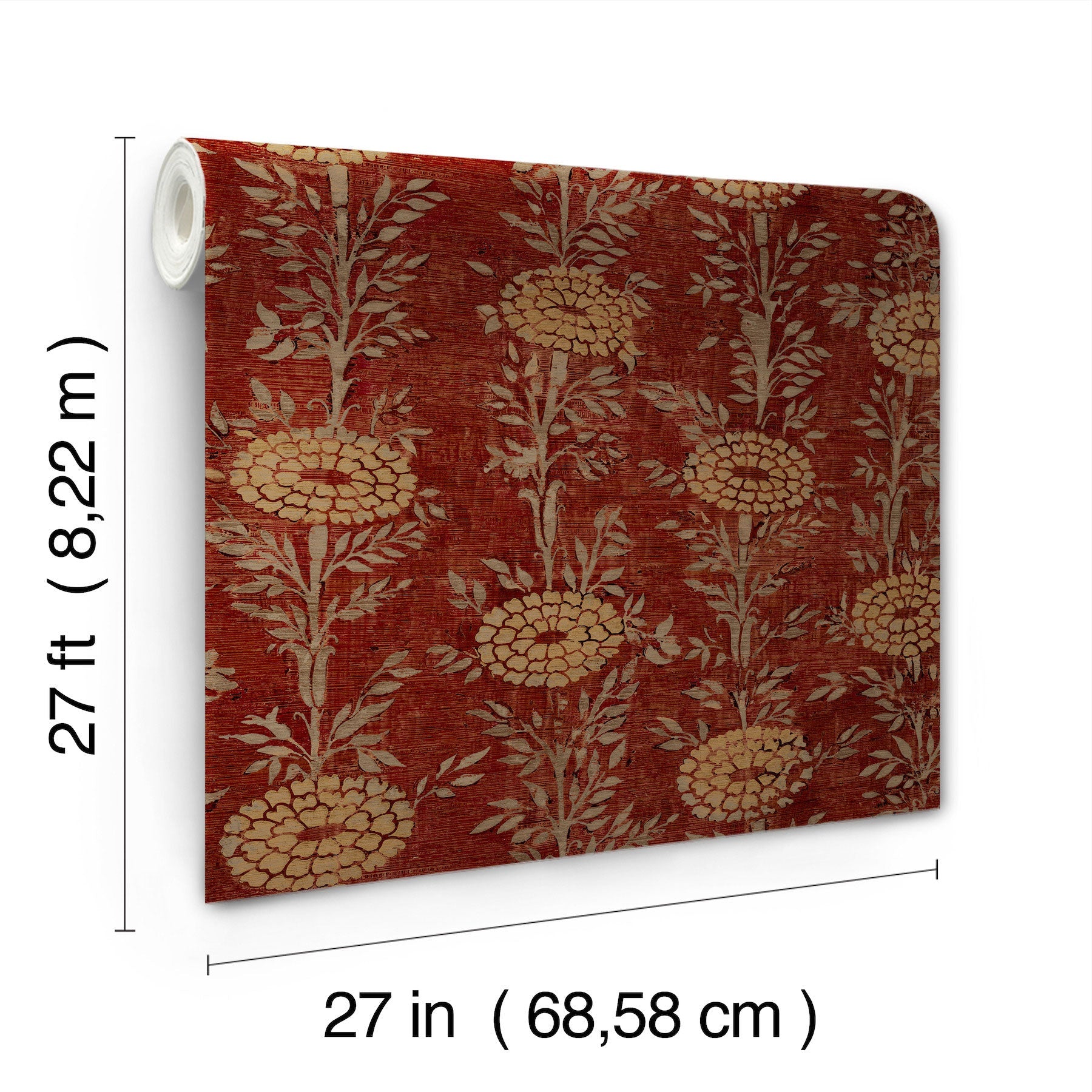 French Marigold Red & Gold Tea Garden Wallpaper by York Wallcoverings