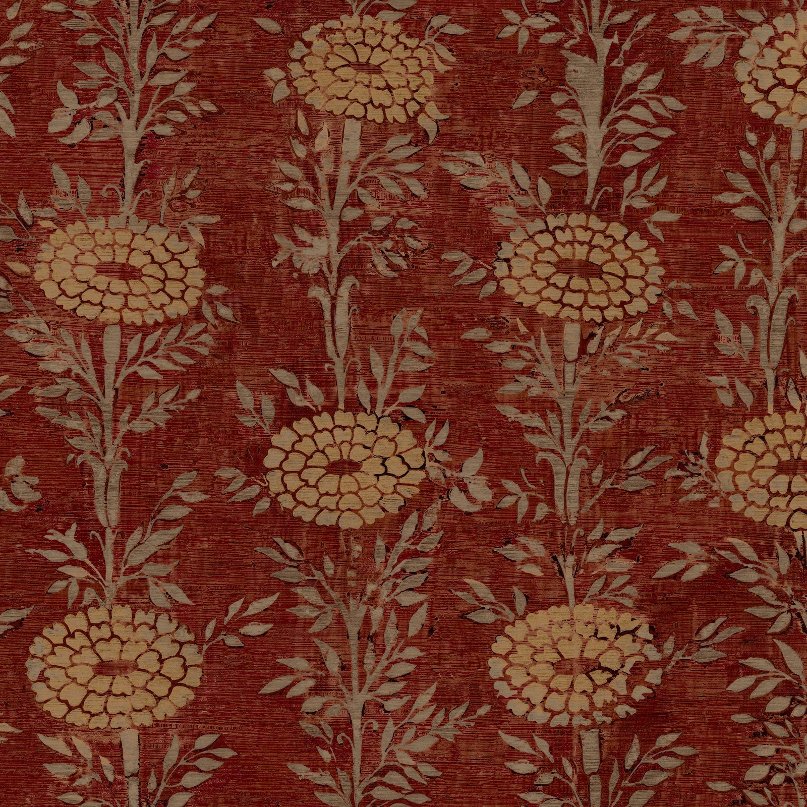 French Marigold Red & Gold Tea Garden Wallpaper by York Wallcoverings