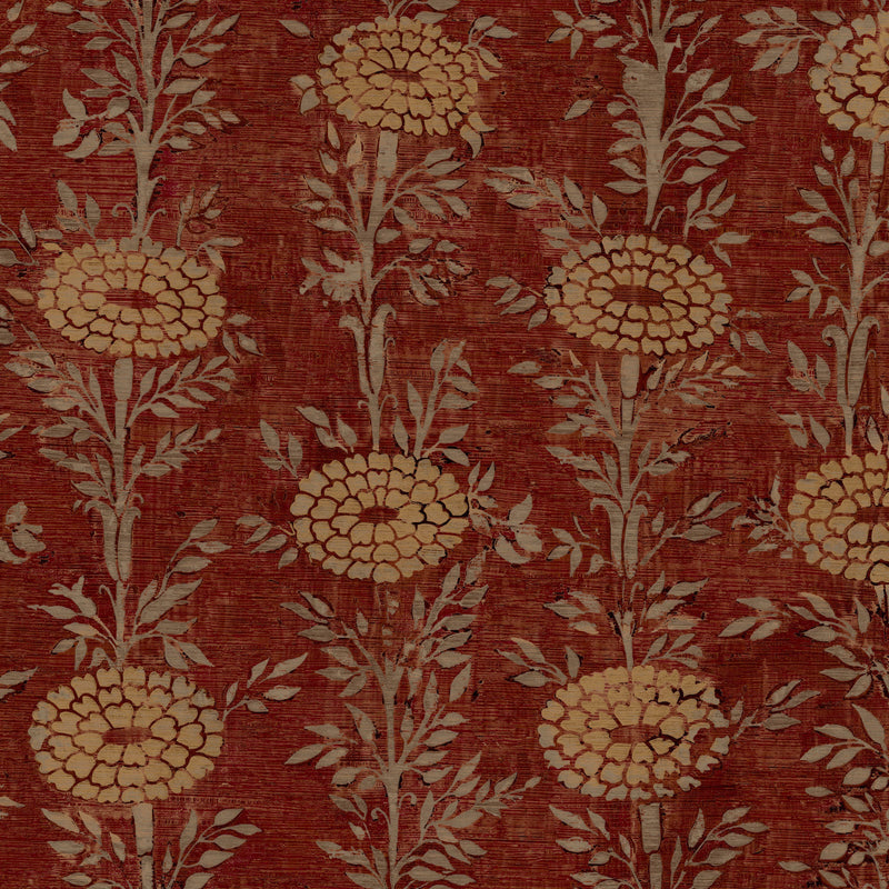 French Marigold Red & Gold Tea Garden Wallpaper by York Wallcoverings