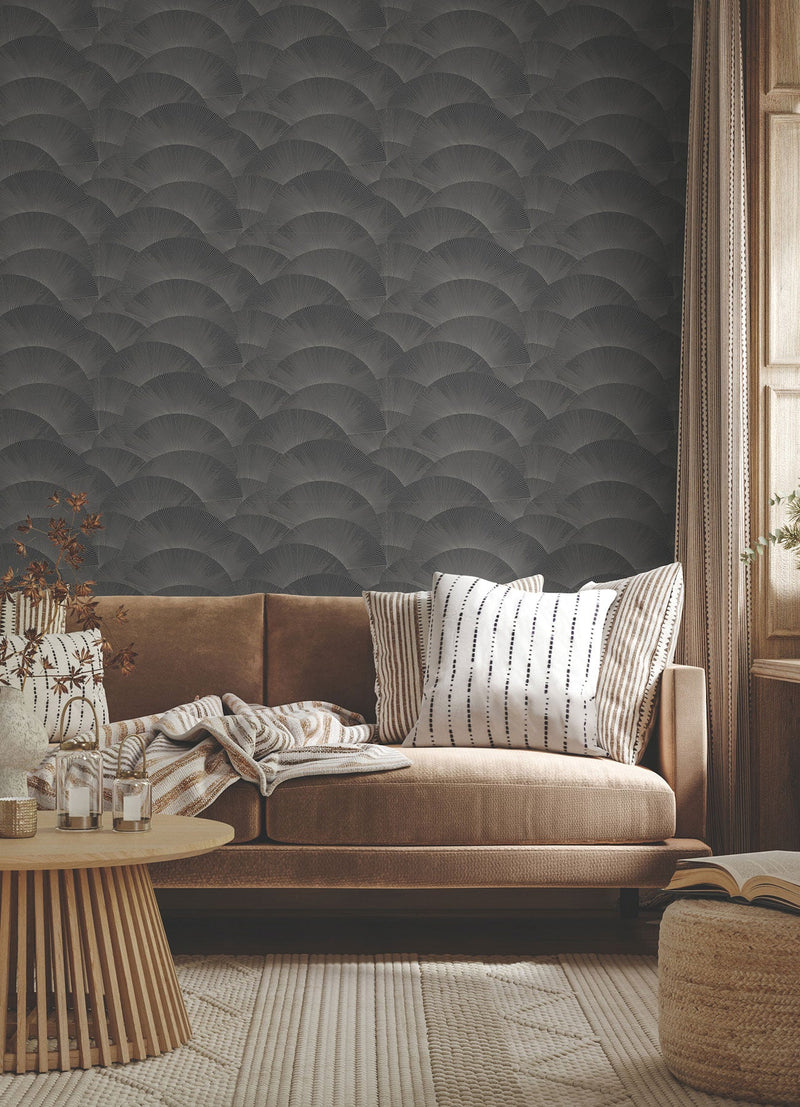 Morning Shell Black & Grey Tea Garden Wallpaper by York Wallcoverings