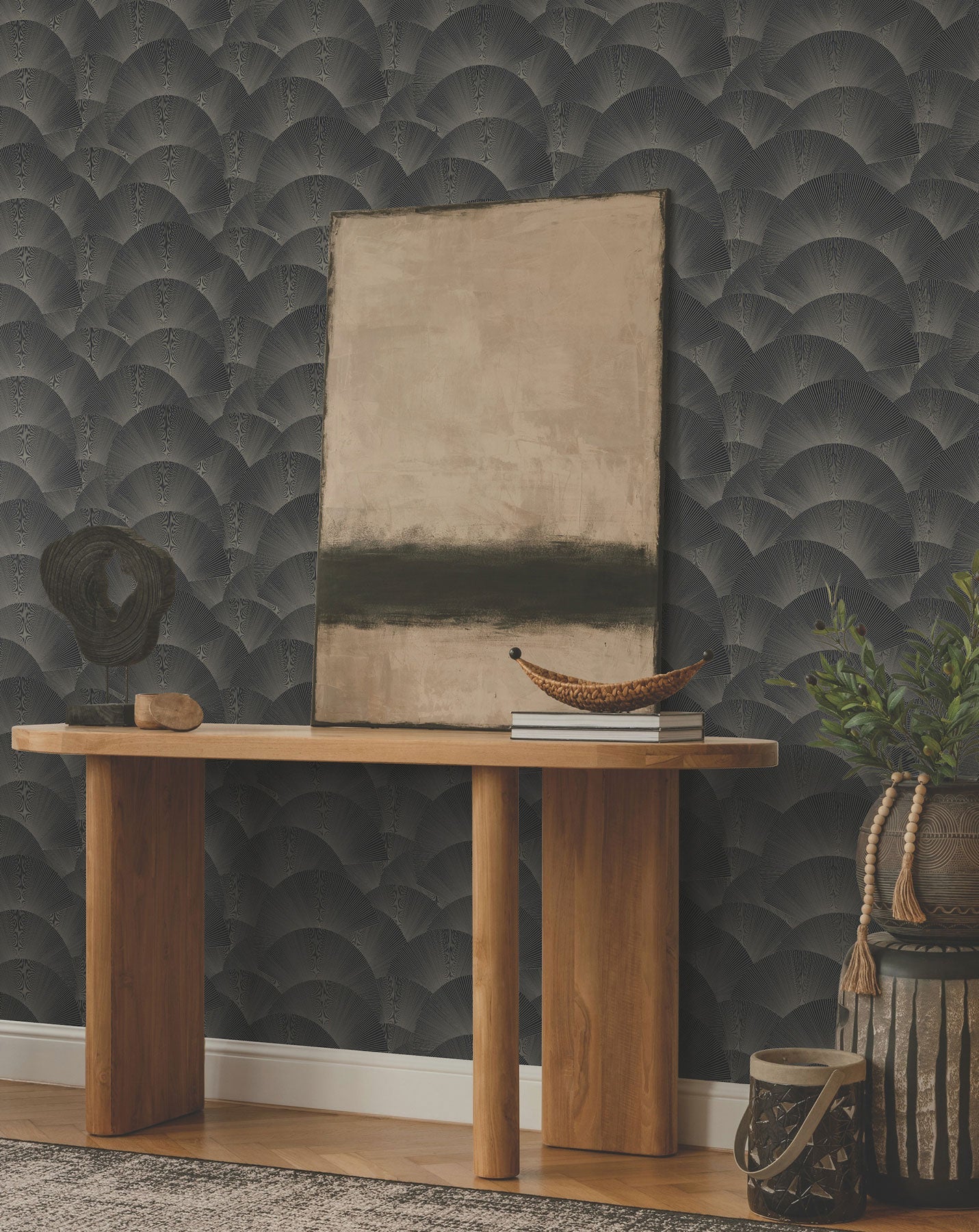 Morning Shell Black & Grey Tea Garden Wallpaper by York Wallcoverings