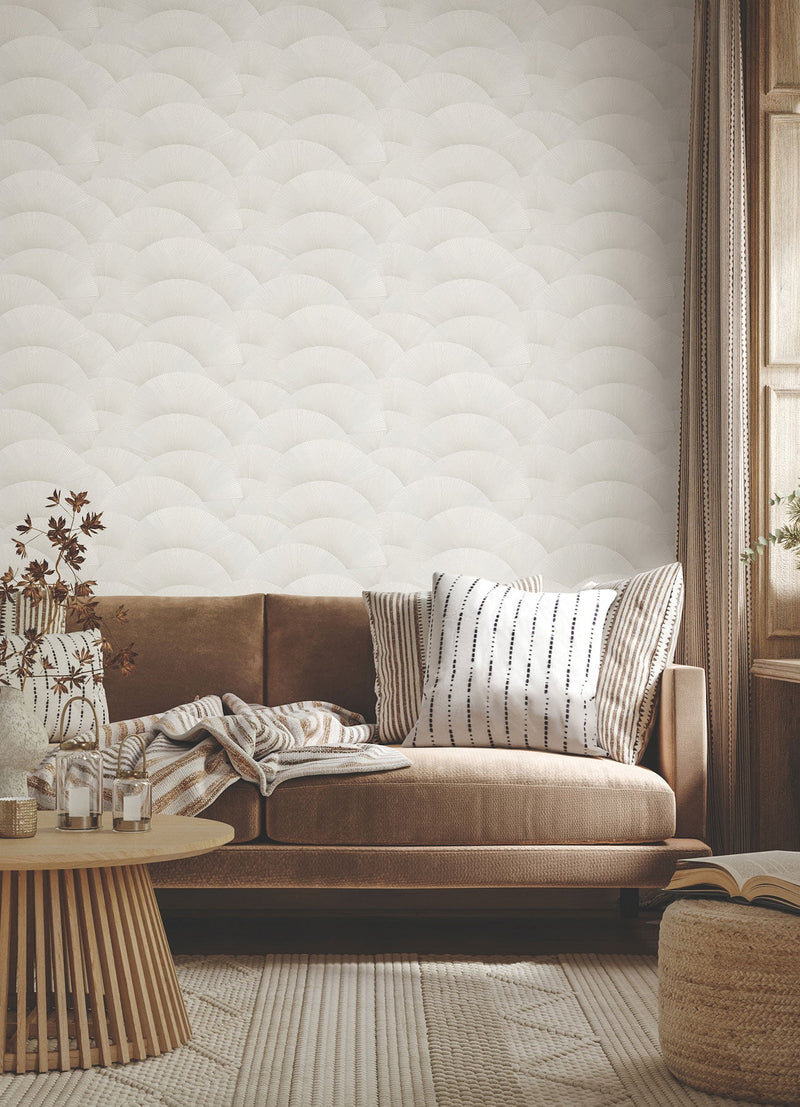 Morning Shell White & Silver Tea Garden Wallpaper by York Wallcoverings