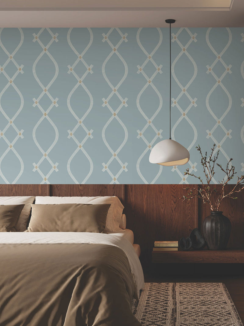 Ellena Blue Tea Garden Wallpaper by York Wallcoverings