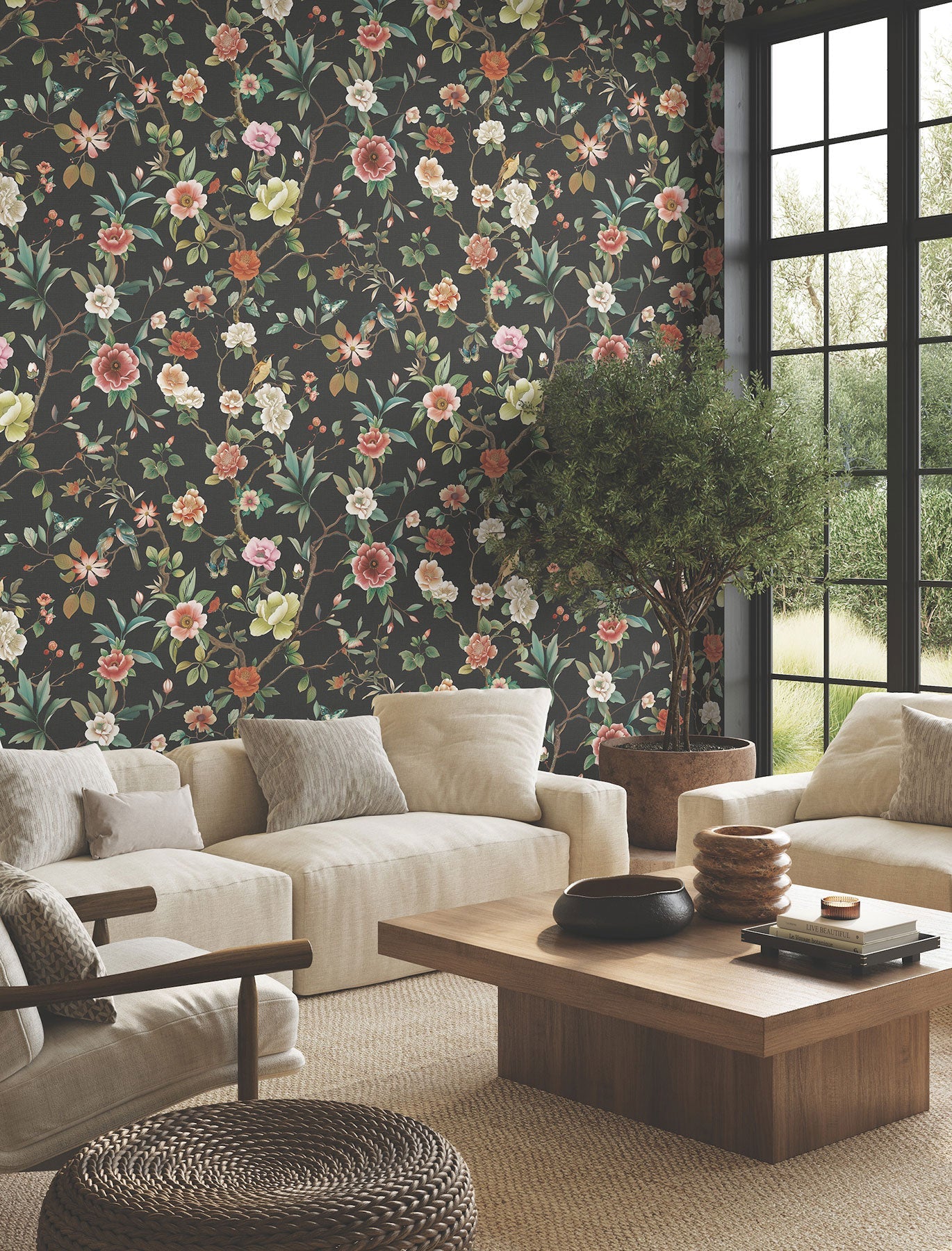 Kimora's Garden Black Tea Garden Wallpaper by York Wallcoverings
