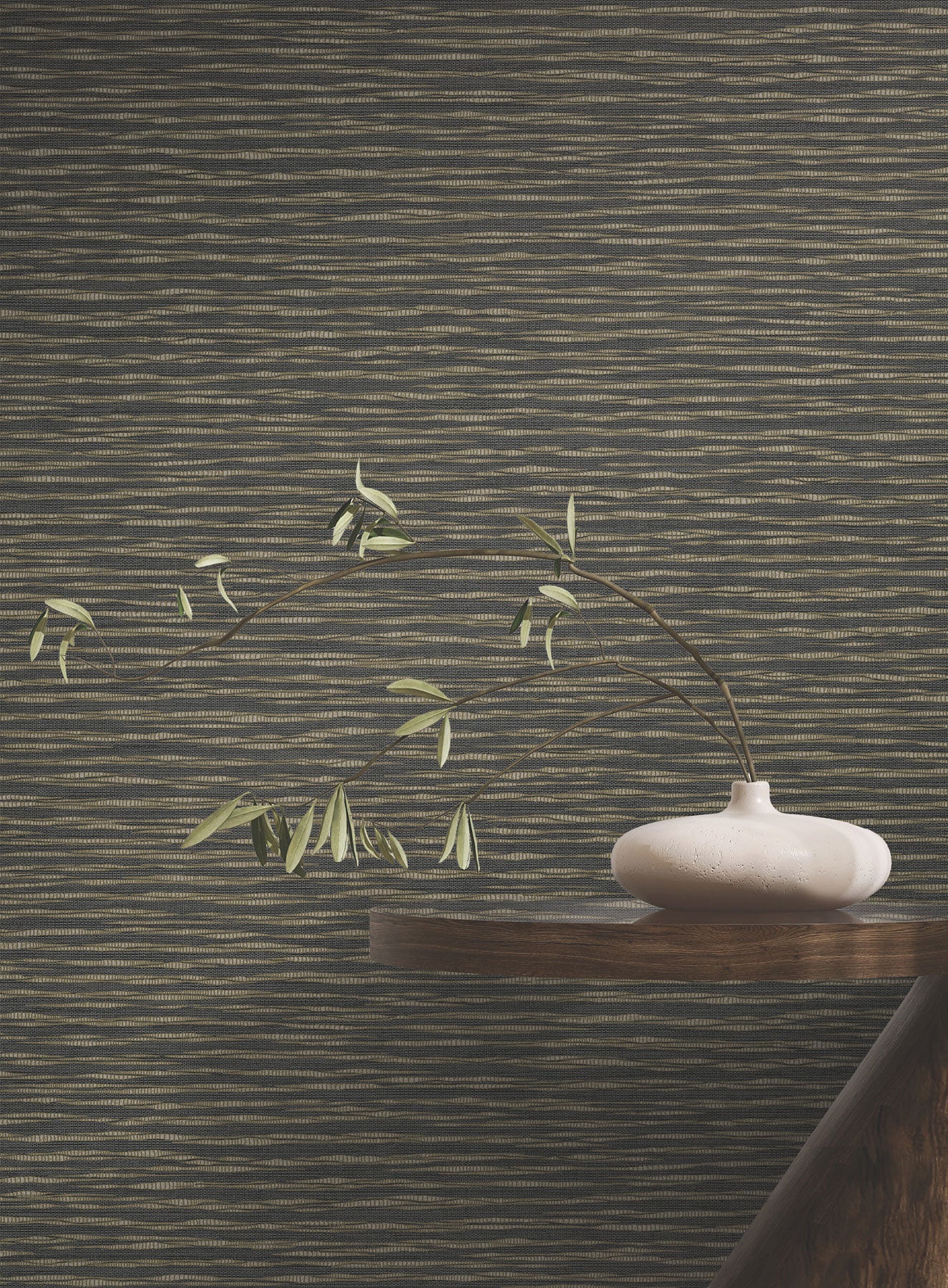 Lotus Weave Charcoal Tea Garden Wallpaper by York Wallcoverings
