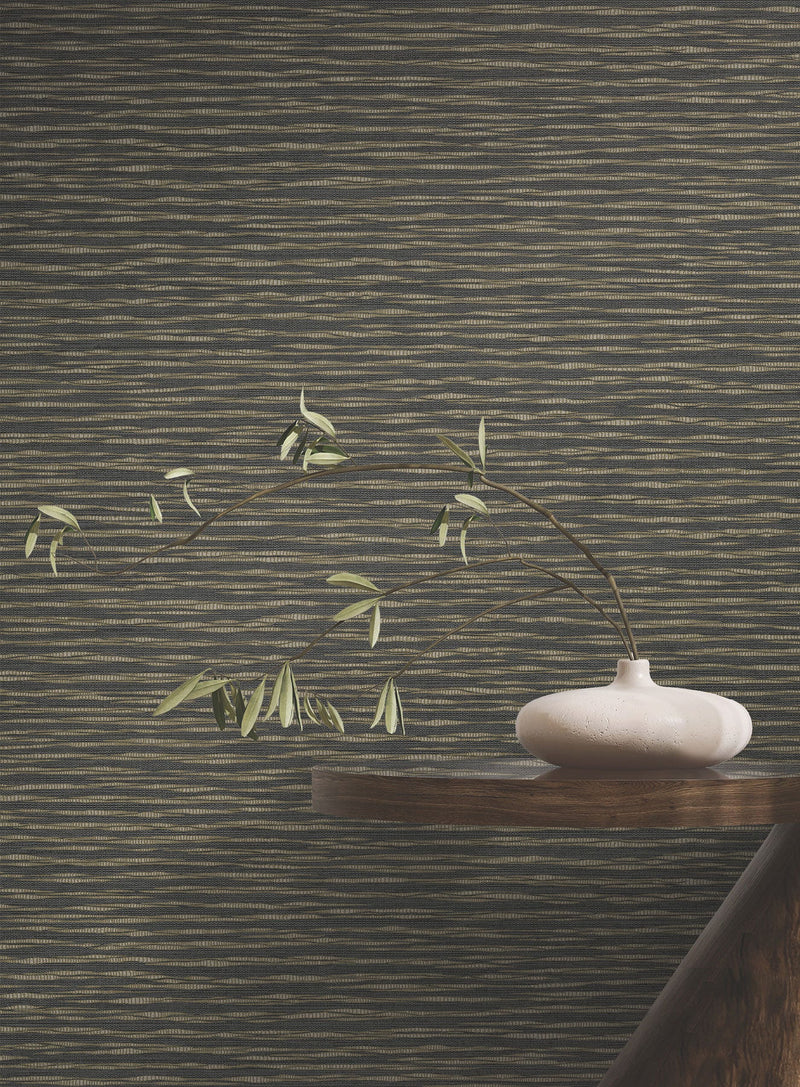 Lotus Weave Charcoal Tea Garden Wallpaper by York Wallcoverings