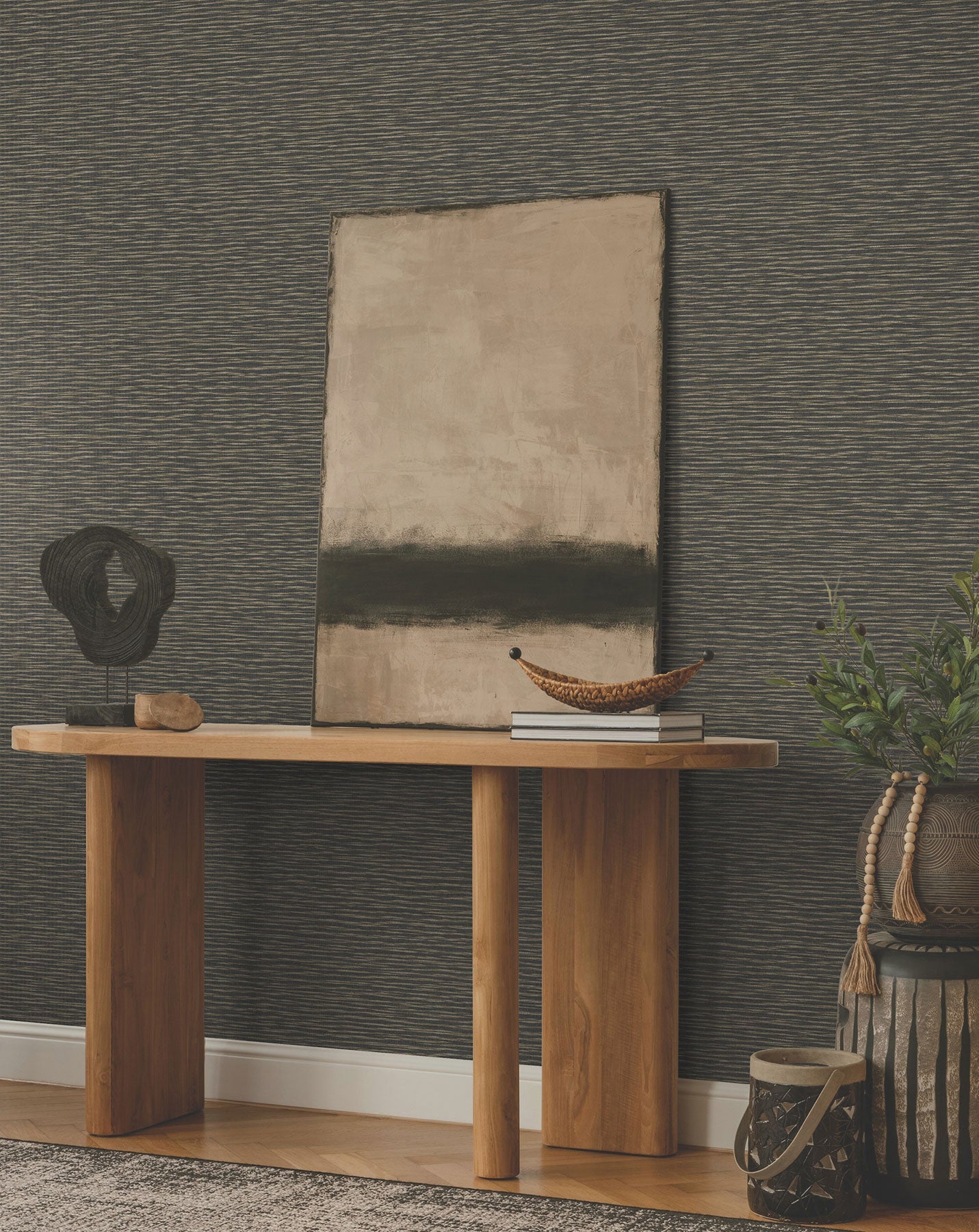 Lotus Weave Charcoal Tea Garden Wallpaper by York Wallcoverings