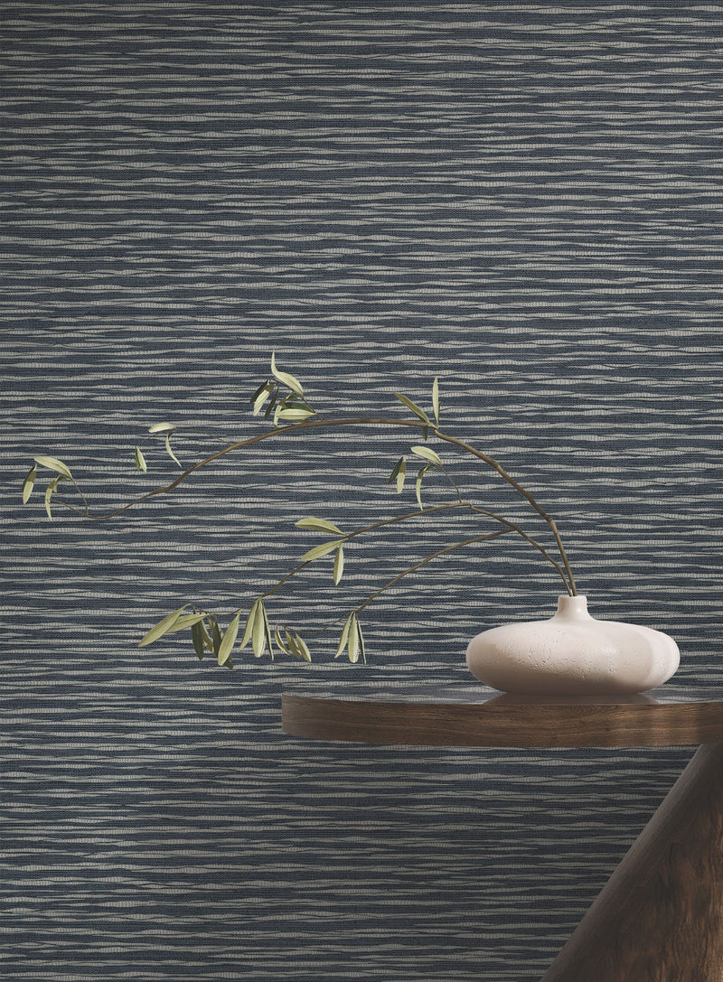 Lotus Weave Navy Tea Garden Wallpaper by York Wallcoverings