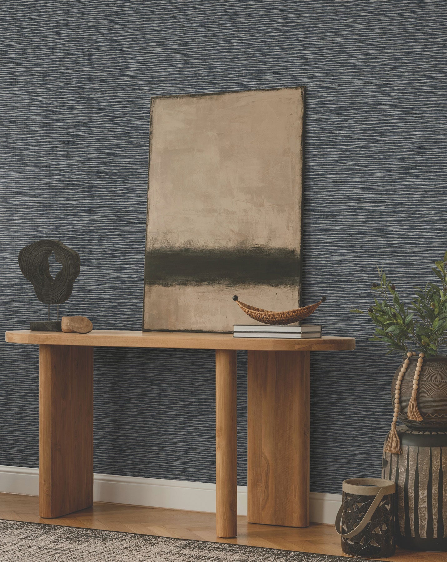 Lotus Weave Navy Tea Garden Wallpaper by York Wallcoverings