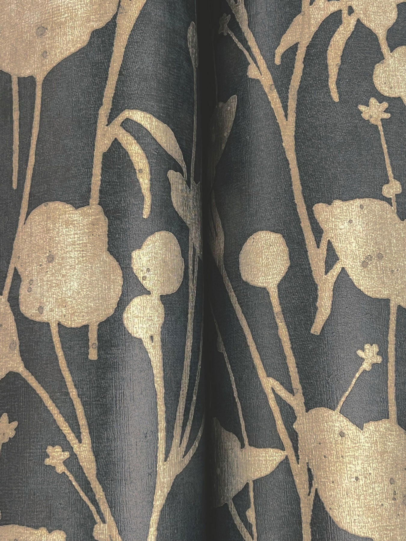 Shimmering Poppies Black & Gold Tea Garden Wallpaper by York Wallcoverings