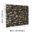 Shimmering Poppies Black & Gold Tea Garden Wallpaper by York Wallcoverings