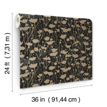 Shimmering Poppies Black & Gold Tea Garden Wallpaper by York Wallcoverings