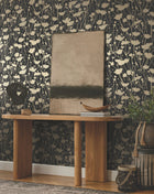 Shimmering Poppies Black & Gold Tea Garden Wallpaper by York Wallcoverings