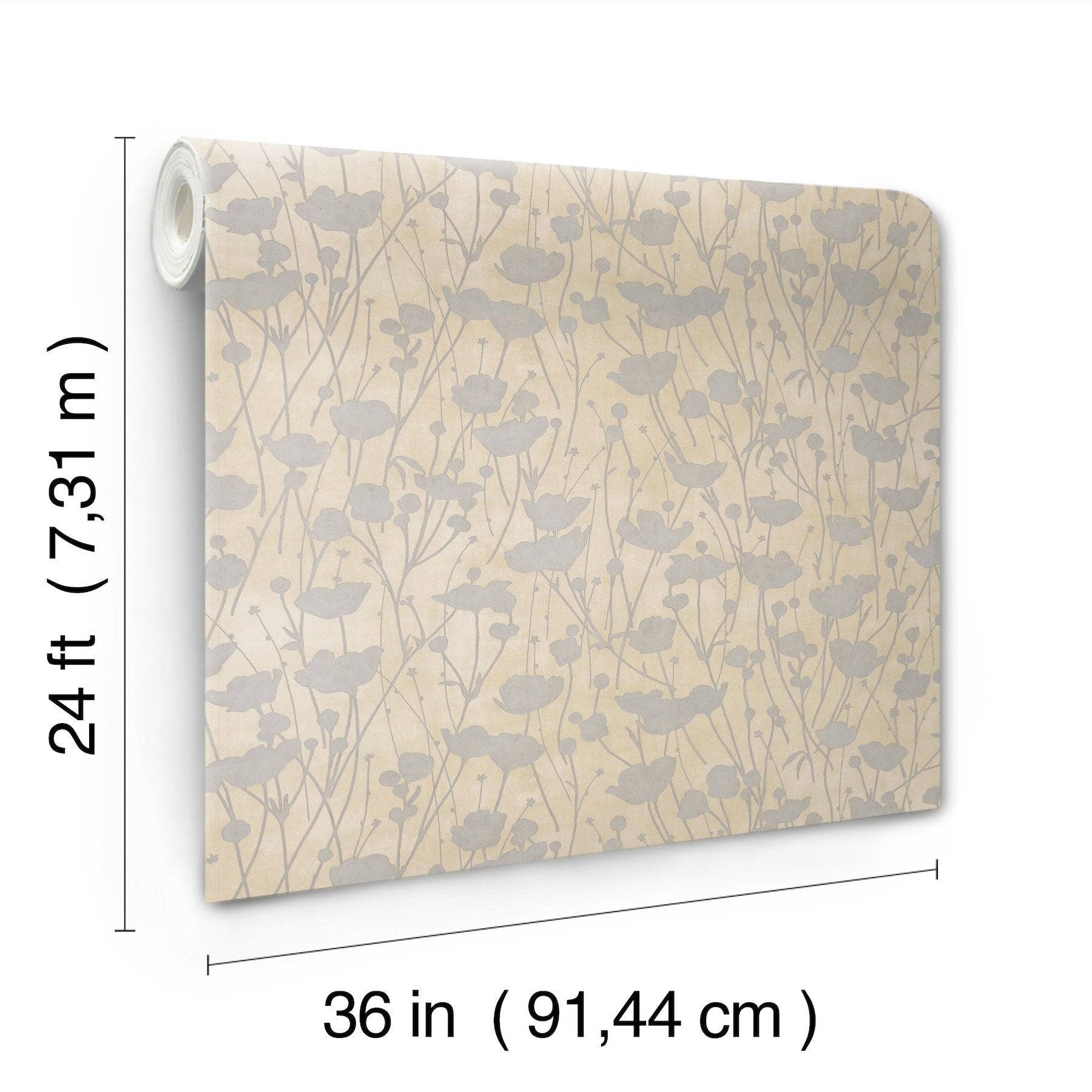 Shimmering Poppies Cream & Silver Tea Garden Wallpaper by York Wallcoverings