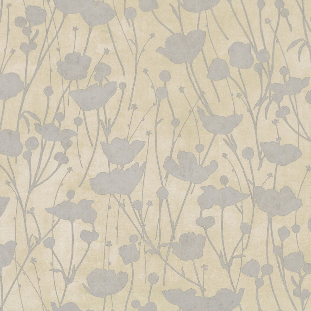 Shimmering Poppies Cream & Silver Tea Garden Wallpaper by York Wallcoverings