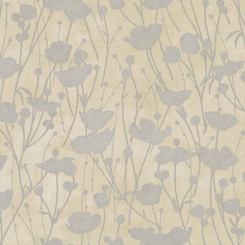Shimmering Poppies Cream & Silver Tea Garden Wallpaper by York Wallcoverings