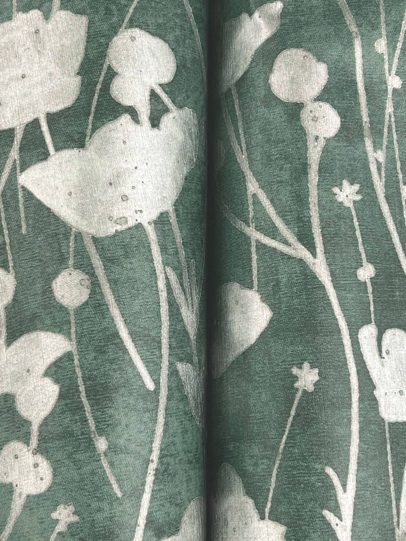 Shimmering Poppies Green & Silver Tea Garden Wallpaper by York Wallcoverings